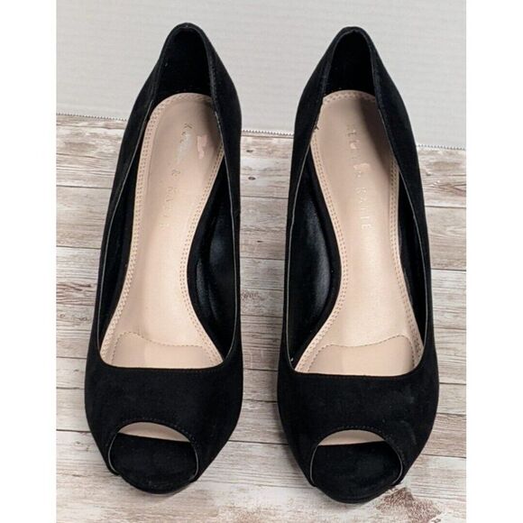 Kelly & Katie Frisisi Womens Size 8.5 Black Slip On Peep Toe Block Pump Heels - Picture 2 of 11
